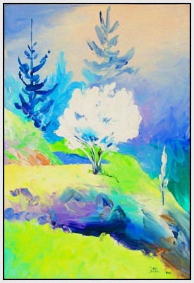 Acrylic on linen panel, in the middle of Poli Poli Park