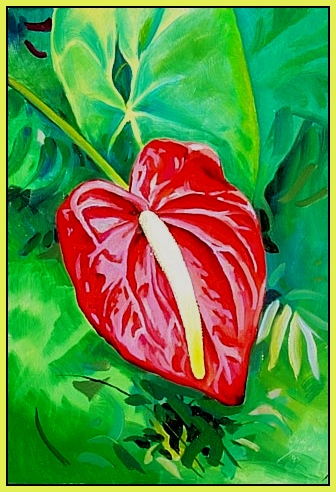Anthurium grow wild in the Hana area. This flower comes in red, white and pink, cut, they last a couple of days.