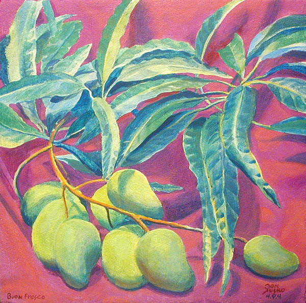 Green Mangos on Magenta, Boun Fresco