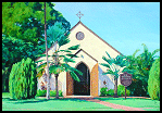 #1000, Lahaina Church 10:00 Mass, acrylic 15x22 panel