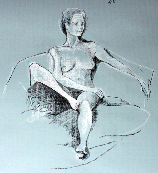 Life Drawing Duo Female Forms Oil Pastel