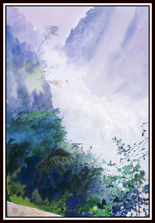 #94, Waikani waterfal, water color, 15x22